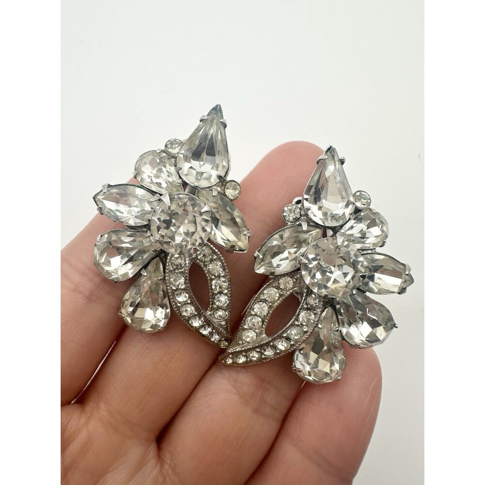 Vintage Earrings Eisenberg ICE Rhinestone Clip On Silver Tone